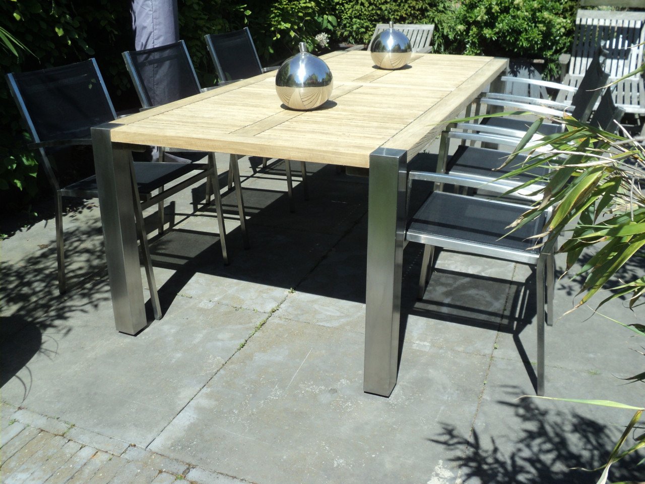 Prachtig TEAK HOUTEN / RVS tuinset 6 pers.