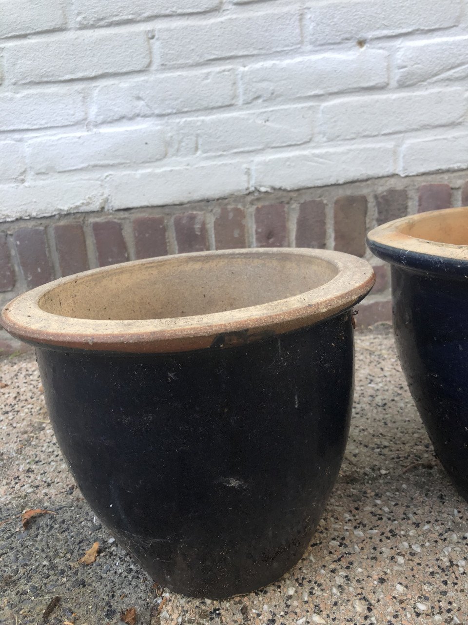 4 Bloempotten , geglazuurd , glanzend, blauw