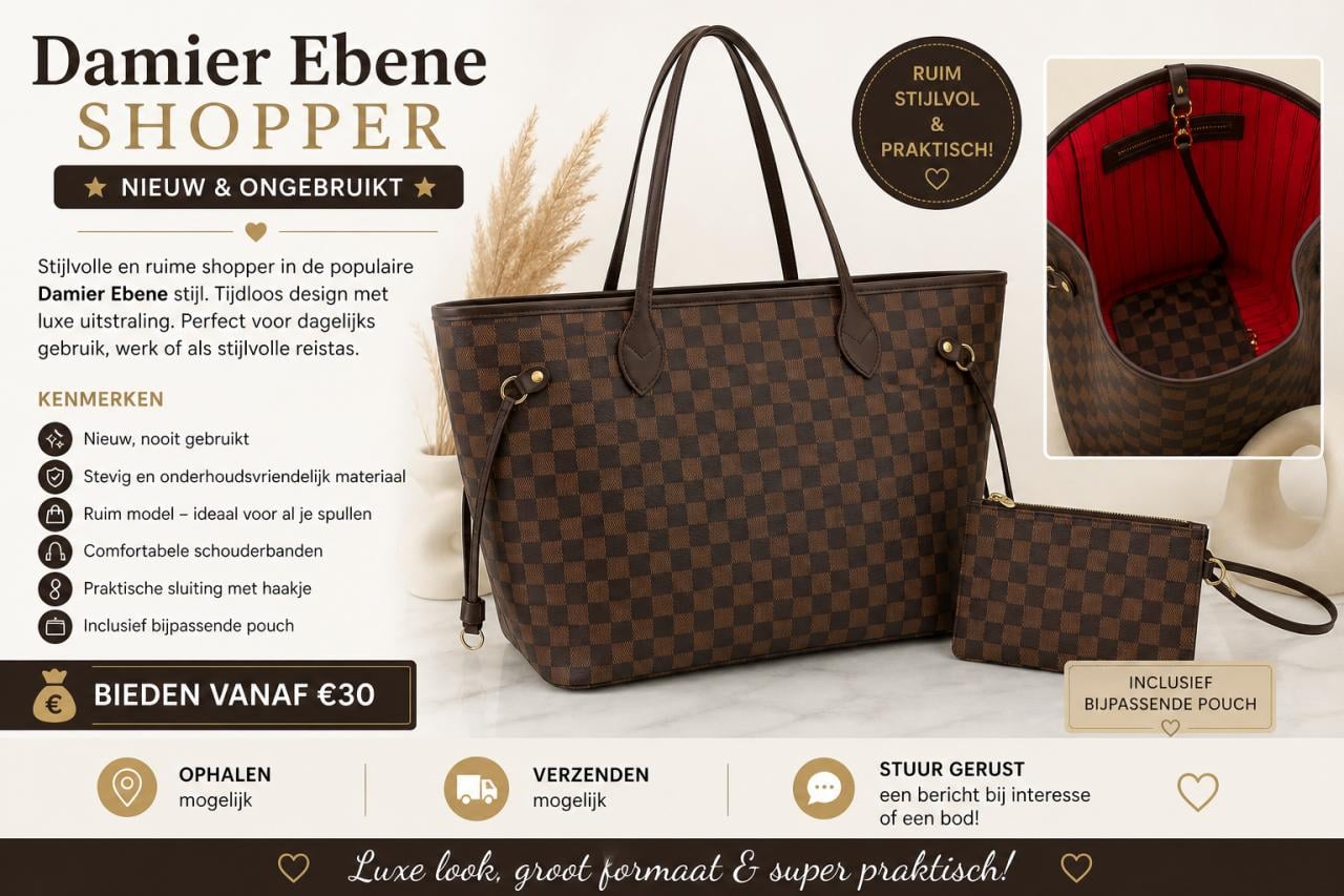 Stijlvolle Damier Ebene shopper – NIEUW