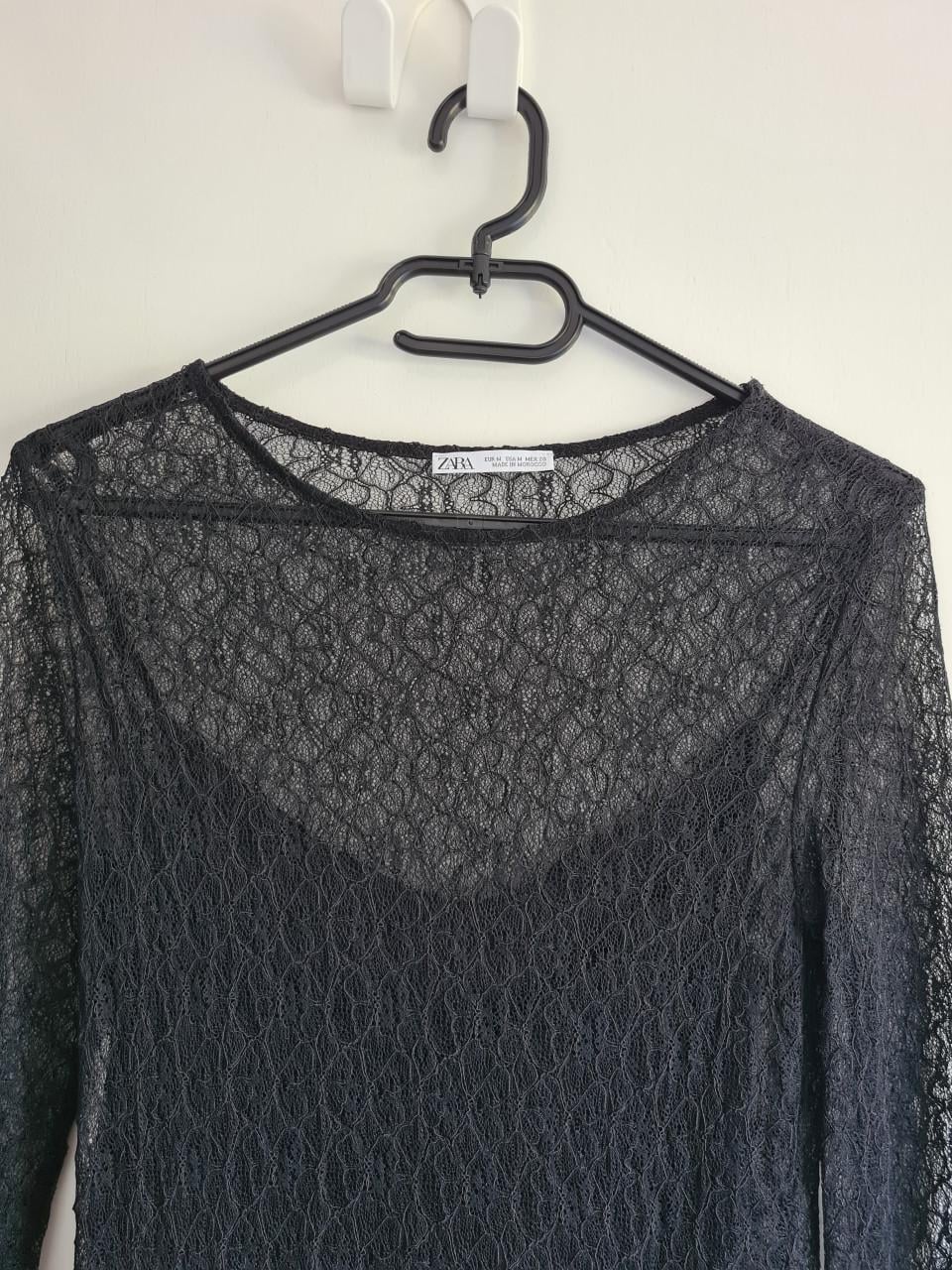 Nieuw ! Zara zwarte lange kanten Maxi jurk + onderjurkMaat M