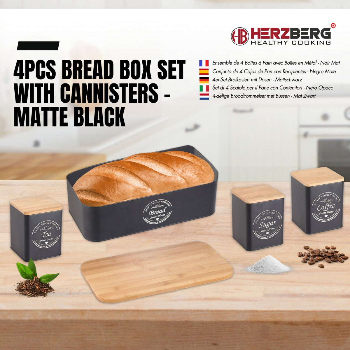 Herzberg 4-Delige Brooddozenset lunchbox broodtrommel met Bussen - Mat Zwar
