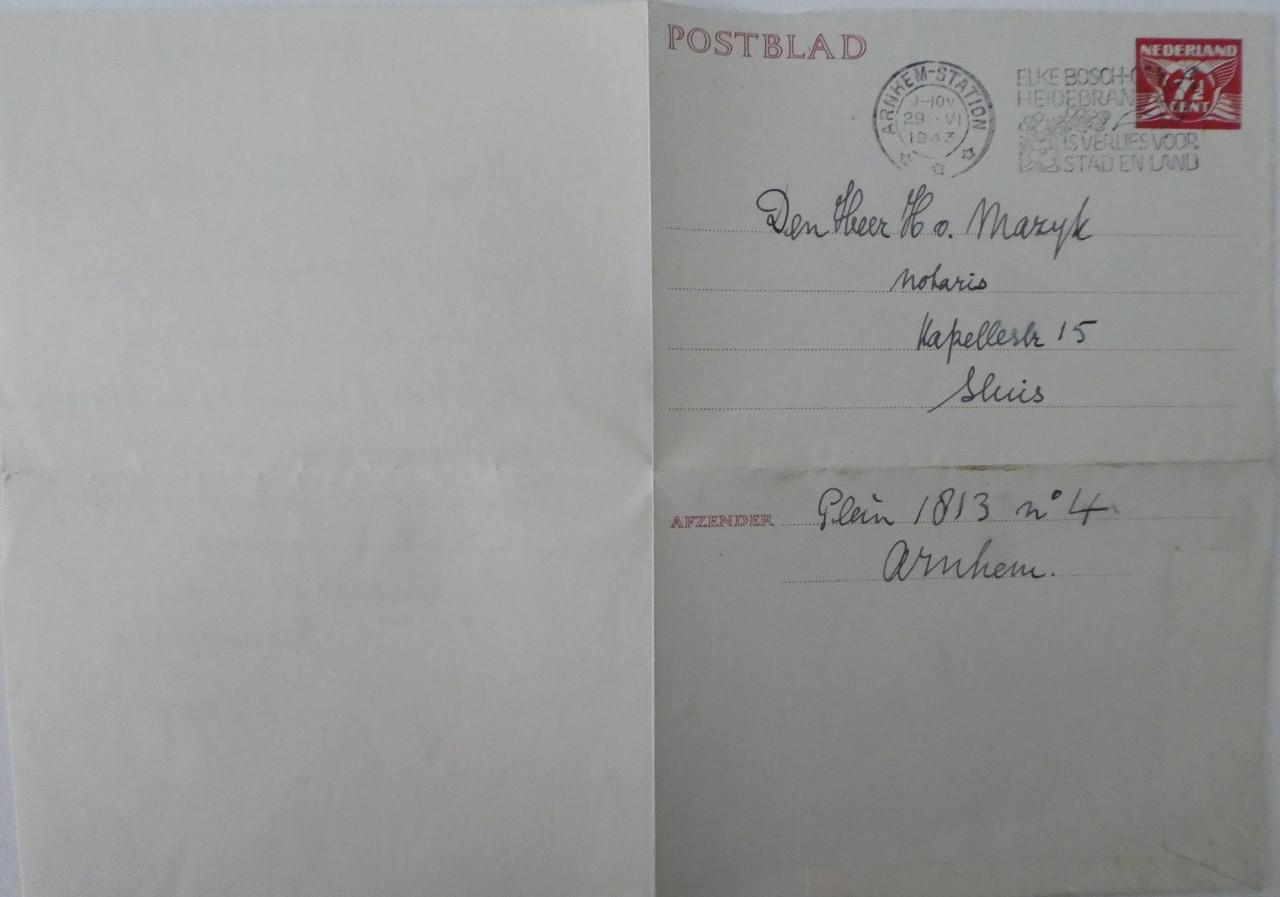 Postblad, 1943, Arnhem-Sluis