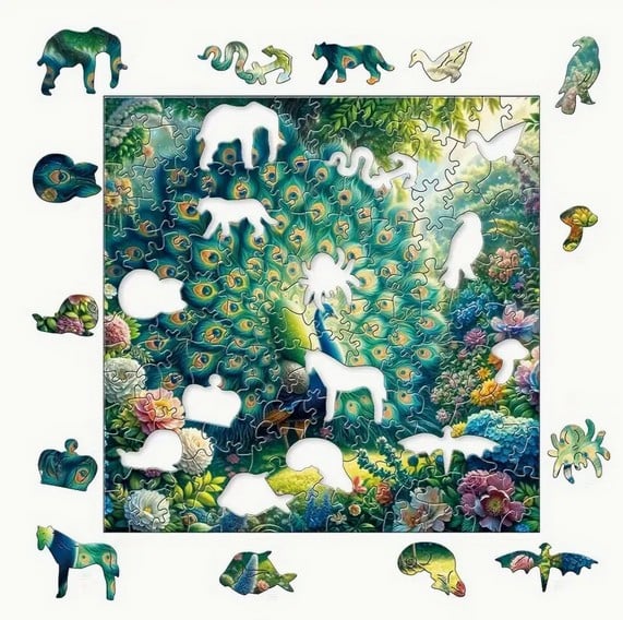 Houten puzzel A3 : pauw ( unieke stukjes )