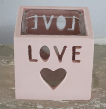 Theelicht houder hout roze en glas