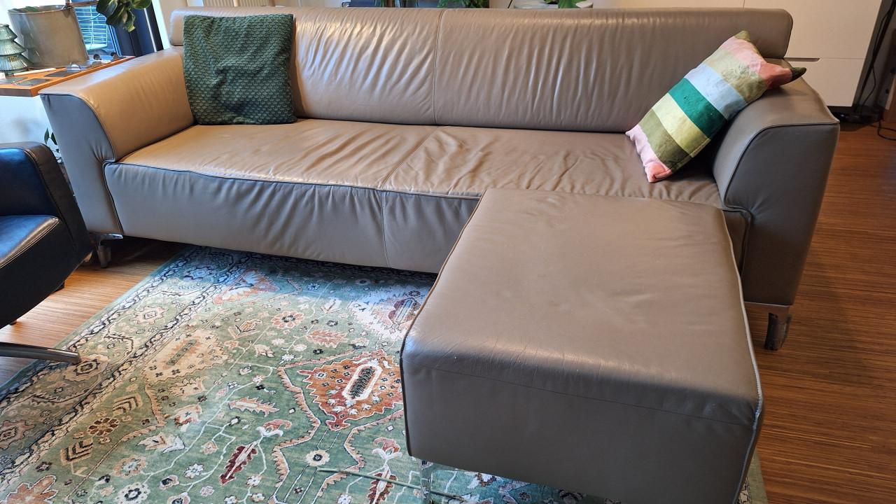 Montel lederen 3-zitsbank met voetenbank