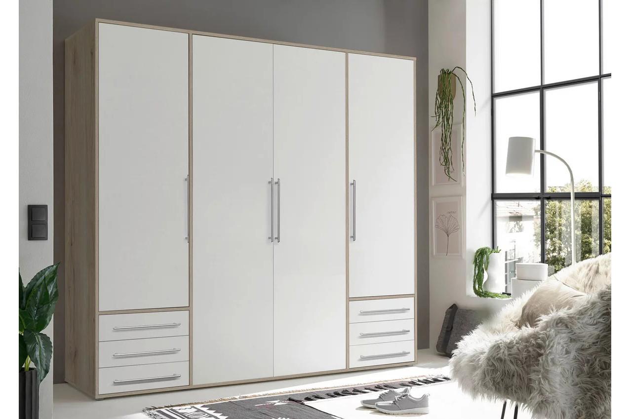 Grote kledingkast 3 of 4 deurs en laden. Wit met Lichteiken of Antraciet