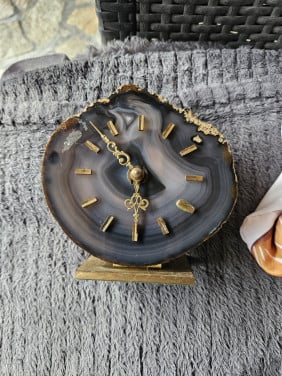 Prachtige vintage JUNGHANS Agaatstenen Bureau/ tafelklok....