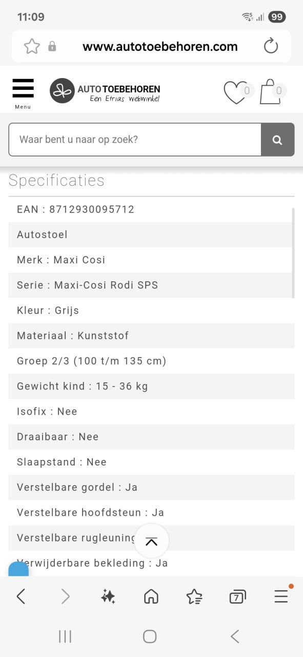 Maxi cosi rodi sps autostoel