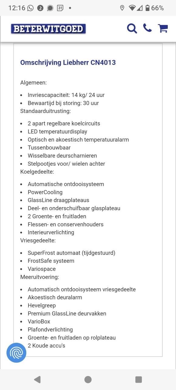 Liebherr koel/Vries combinatie
