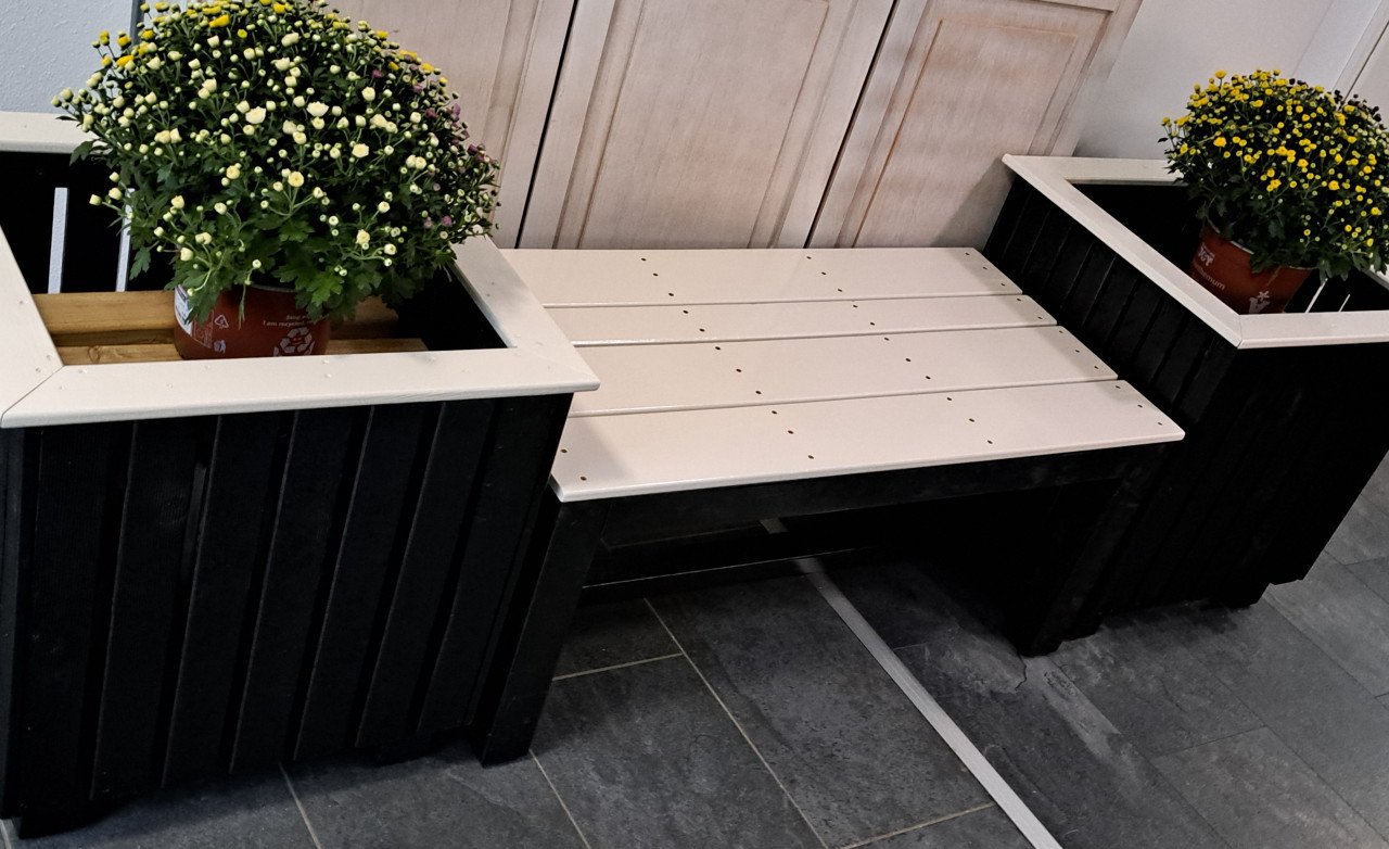 Mooie, stevige tuinbank incl. 2 plantenbakken - strak design