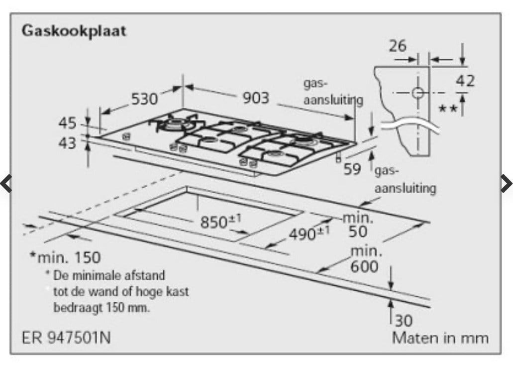 Gaskookplaat Inbouw Siemens 90cm