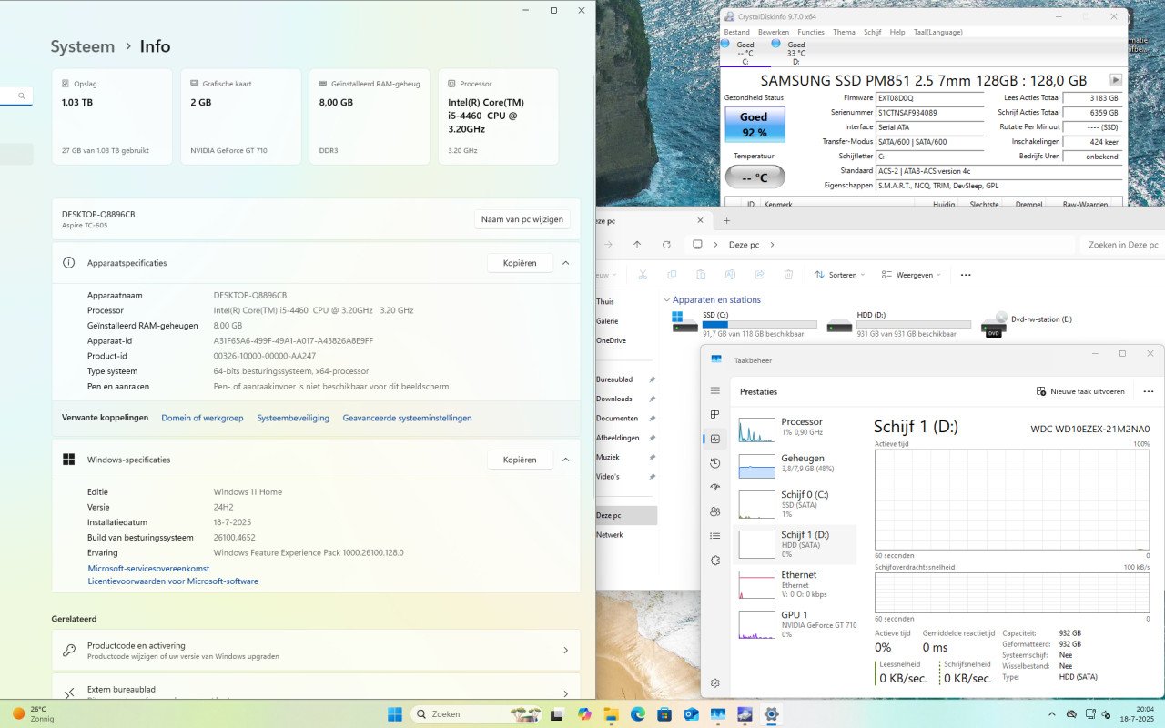 Complete Acer Aspire TC-605 i5-4460 SSD+HDD GT730 24" Windows 11 Pro €75