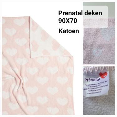 Roze / witte katoenen hartjes deken van Prenatal 90X70 cm