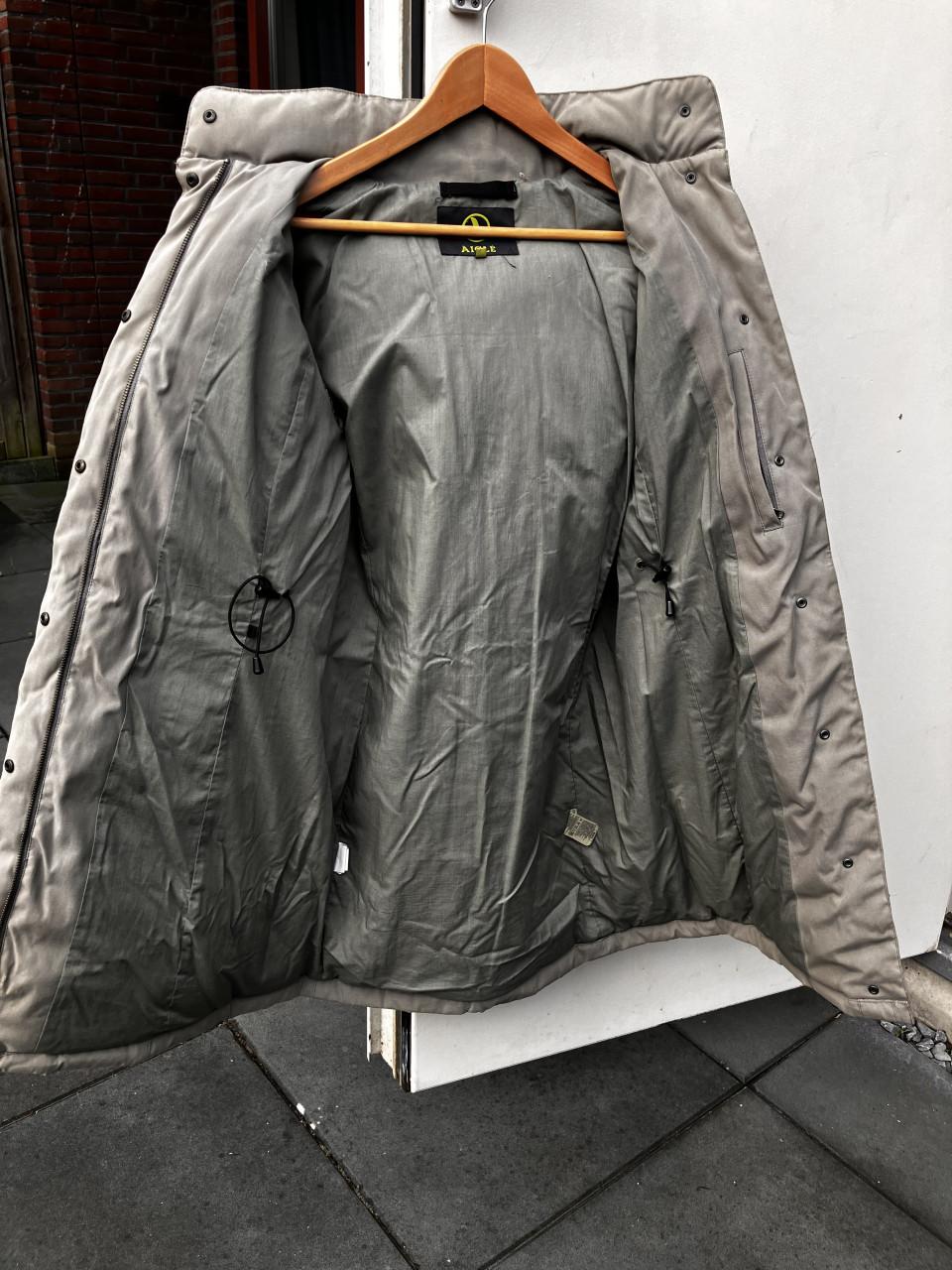 Aigle winterjas taupe/zacht groen mt 40 dons/veren