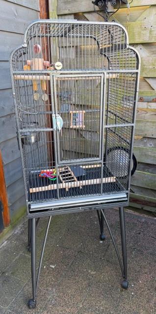 Stalen vogelkooi op wielen