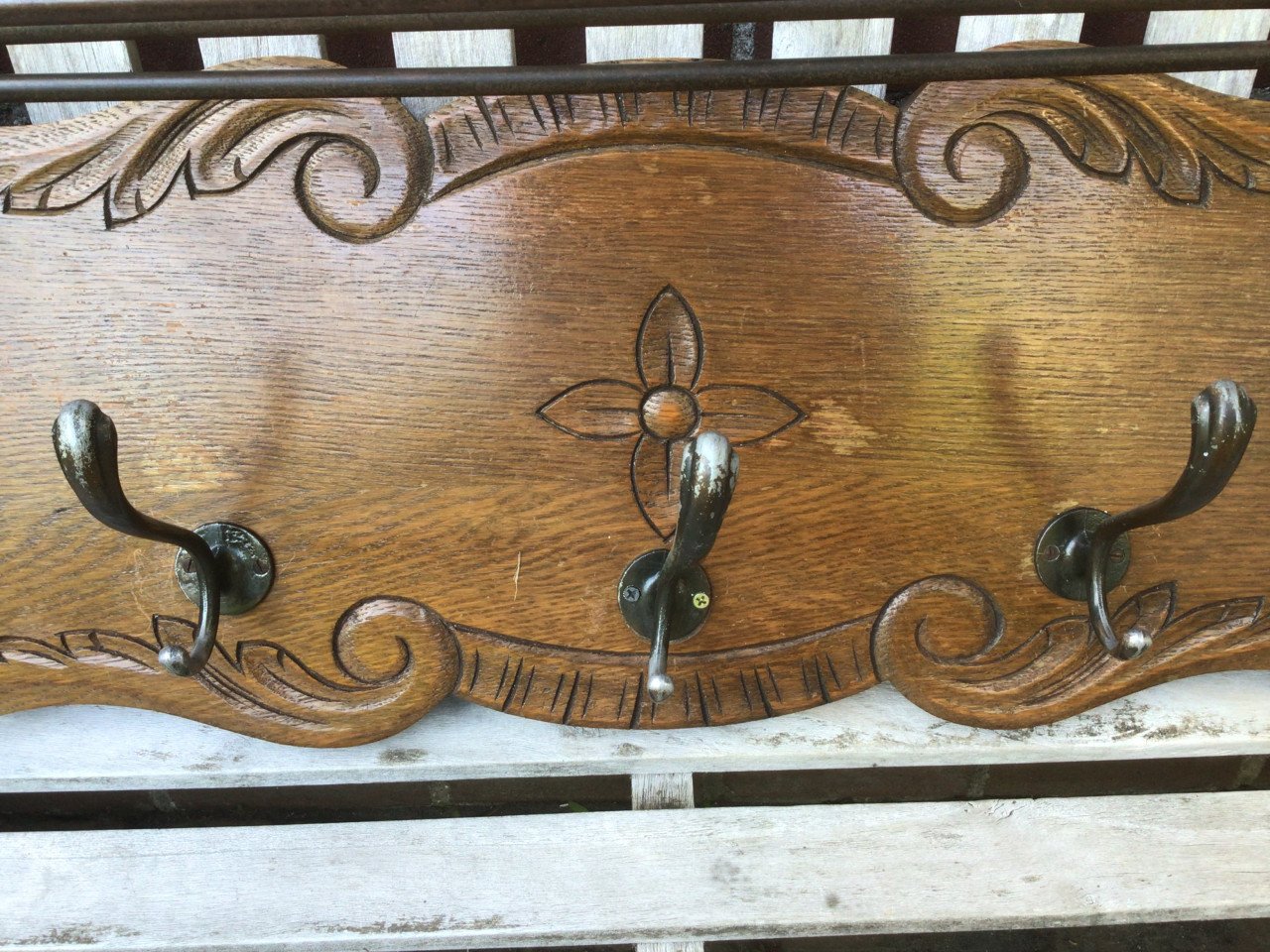 Vintage eiken houten kapstok