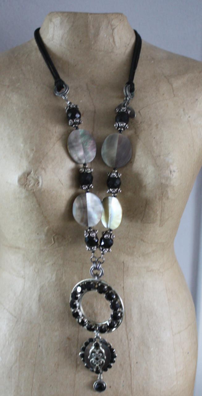 Ketting bruin en parelmoer stenen