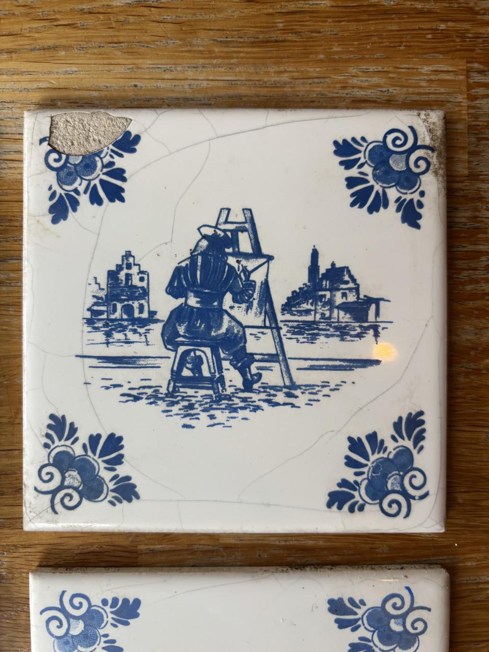 Unieke Set van 8 Villeroy & Boch Mettlach Tegels - "Saar" Periode (1947-195