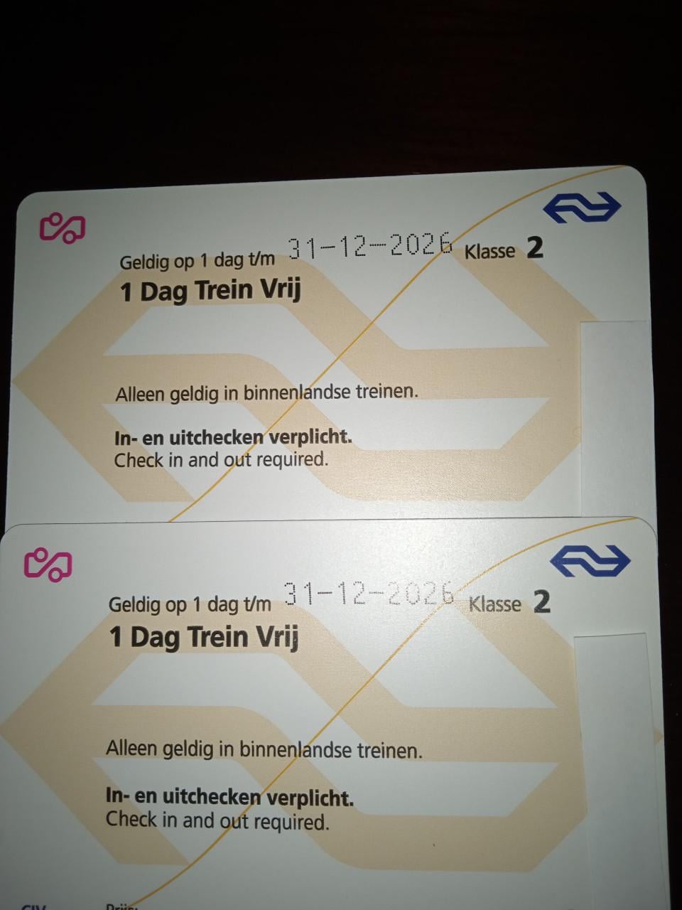 2 x dagkaart Trein Vrij, geldig t/m 31-12-2026