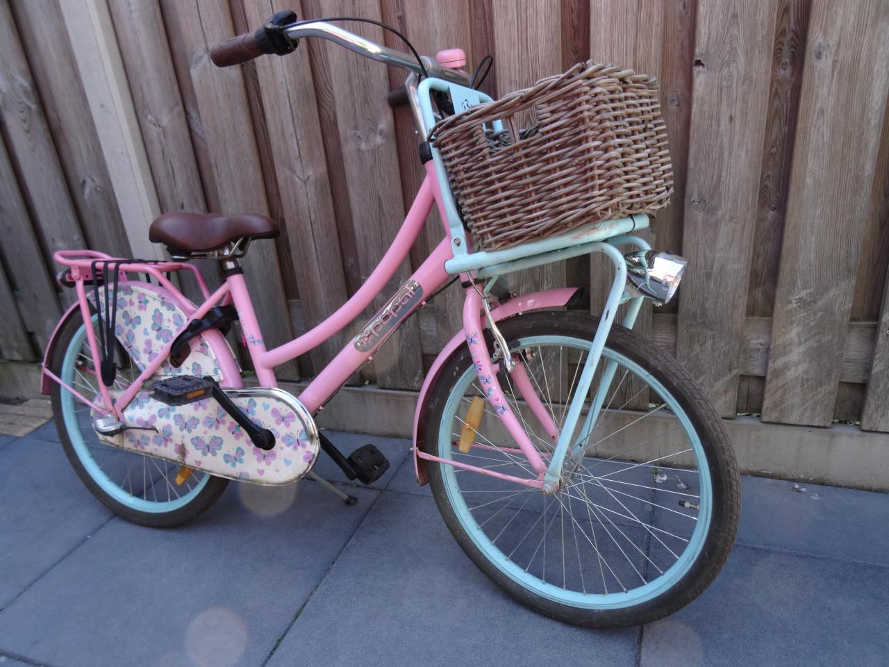 🌸 Popal Daily Dutch Meisjesfiets – 22 inch | Roze / Lichtblauw 💗🩵