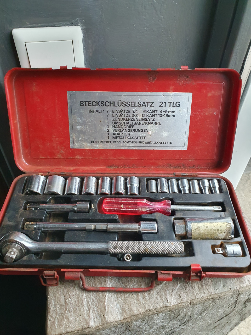 Mooi 21 delig dopsleutelset duitse kwaliteit in metalen kist...