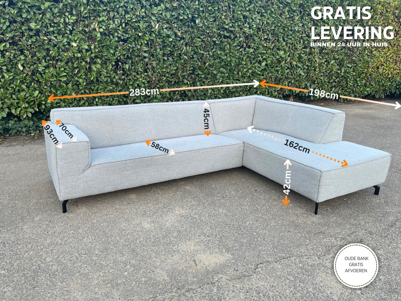 GRATIS LEVERING HEEL NL Mooi Grijs Stoffen Hoekbank
