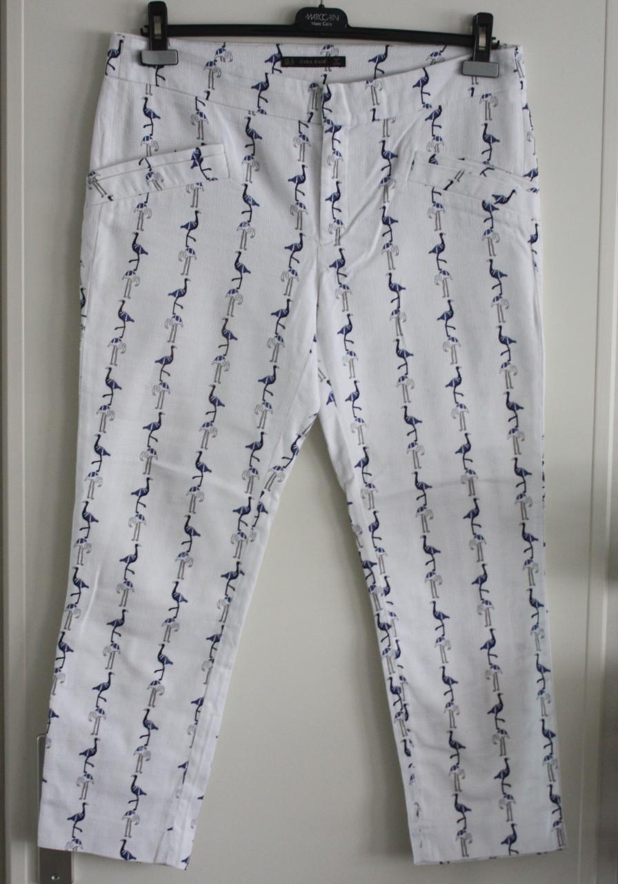 Witte broek met blauw witte flamingos maat xl