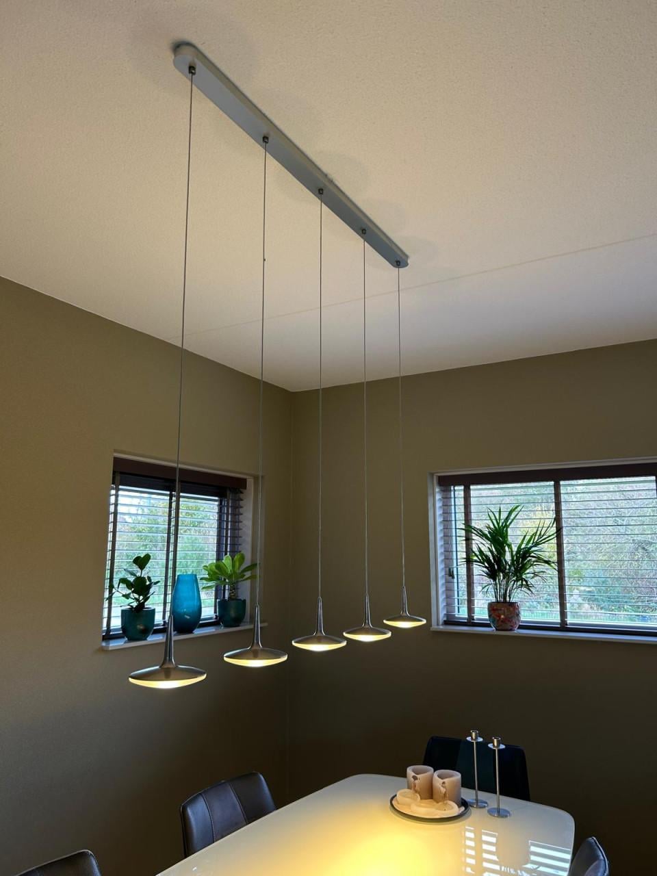 LED hanglamp eettafel rvs en glas