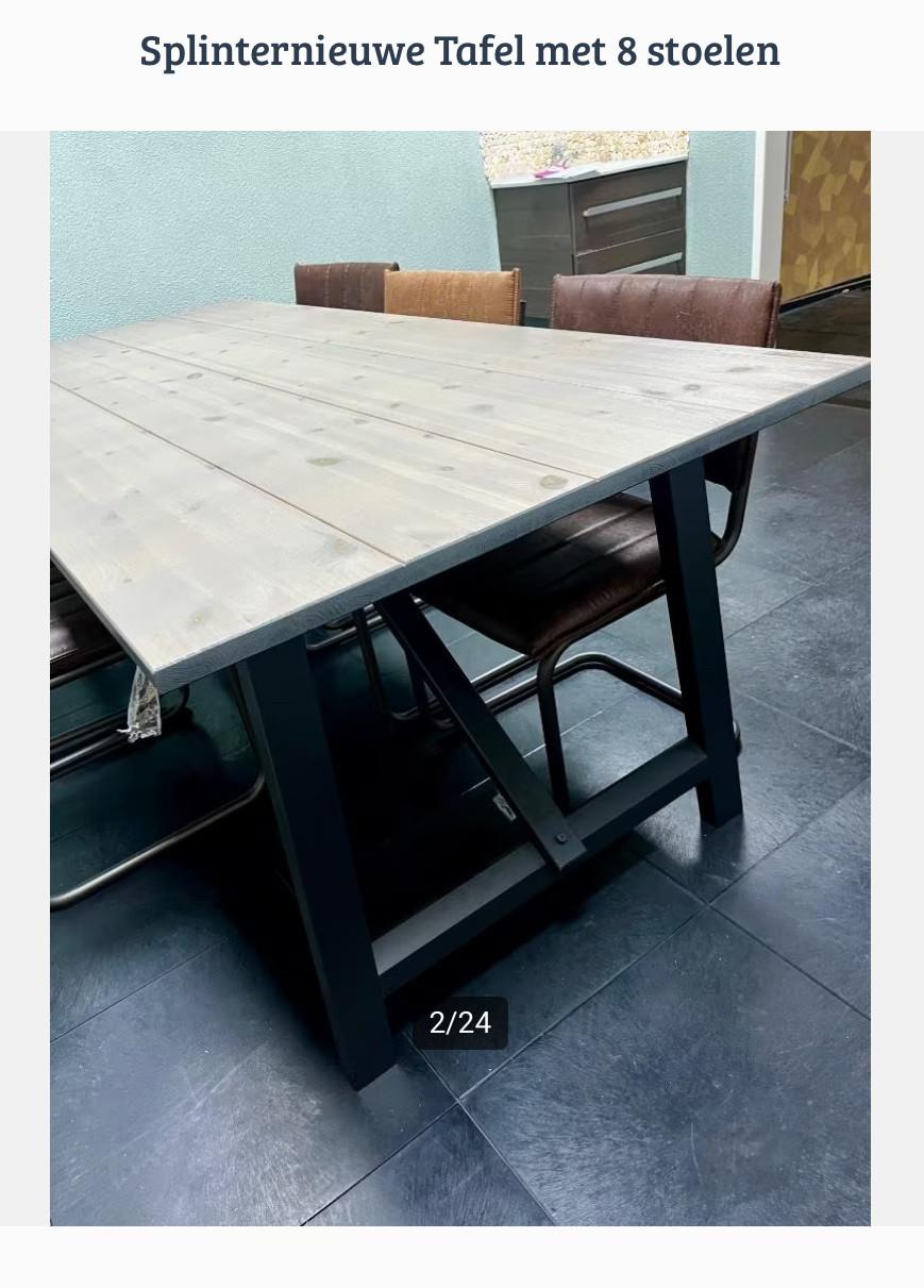 Nieuwe tafel met 8 stoelen 90x200