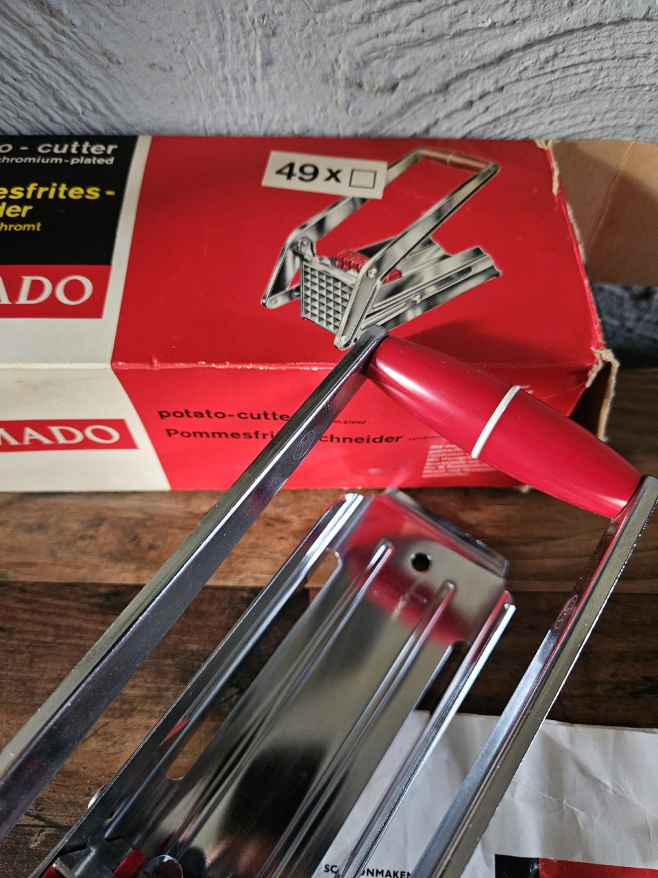 Vintage Tomado metalen - Friet Snijder, zgan in doos