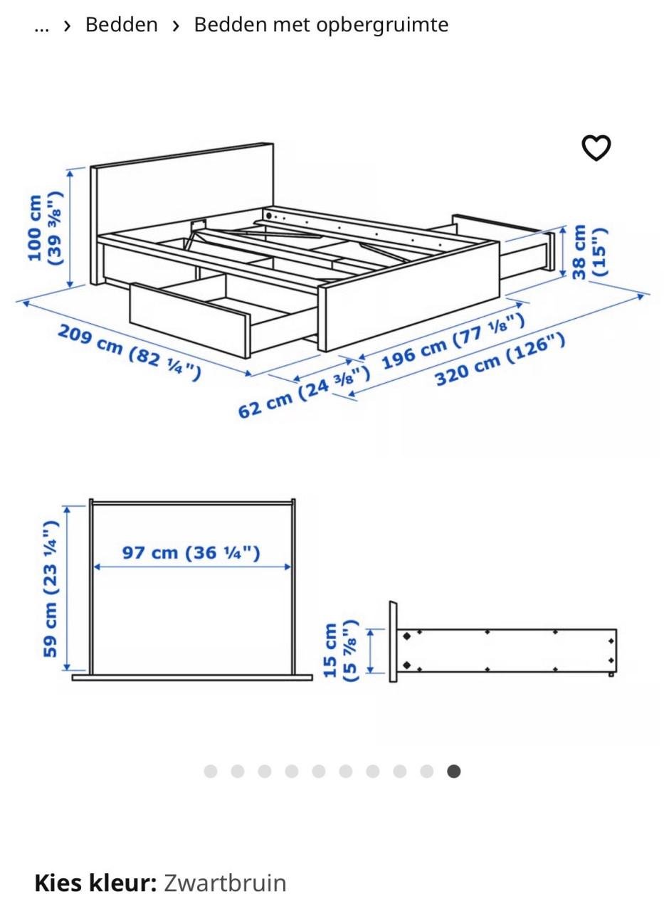 Ikea MALM bedframe en bedlade 180x200 zwartbruin