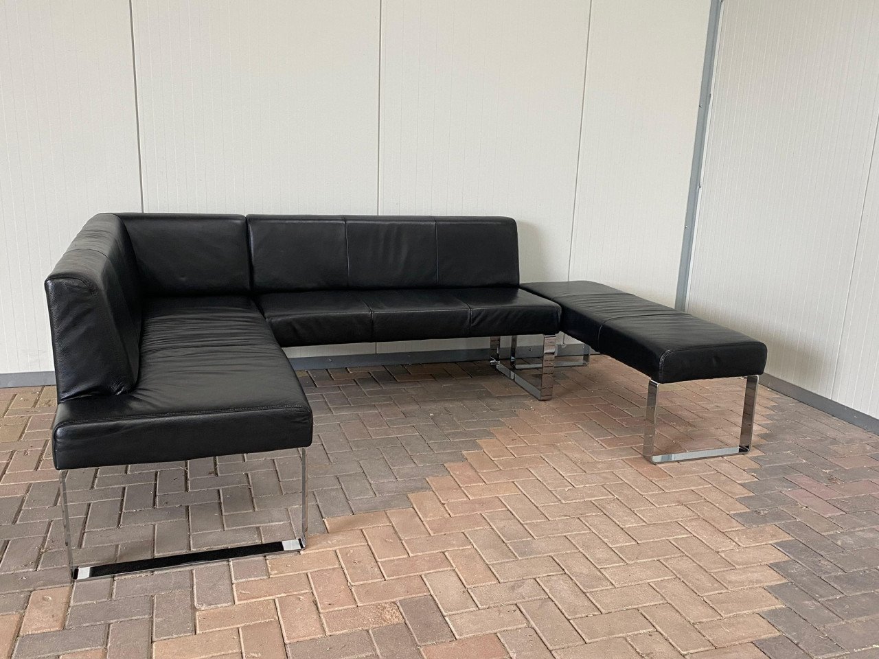 GRATIS LEVERING HEEL NL Zwart Echt Leer Eet Hoekbank met Hocker