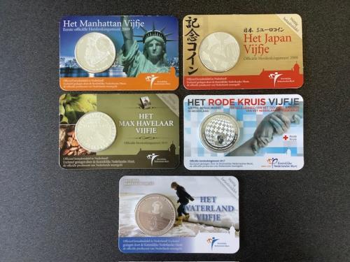 Nederland , diverse coincards 5 euro munten.