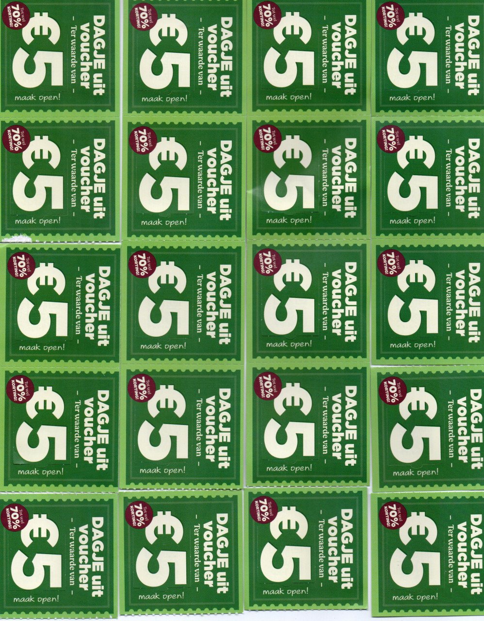 20 stuks  PLUS  Dagje uit vouchers  voor  € 4,50