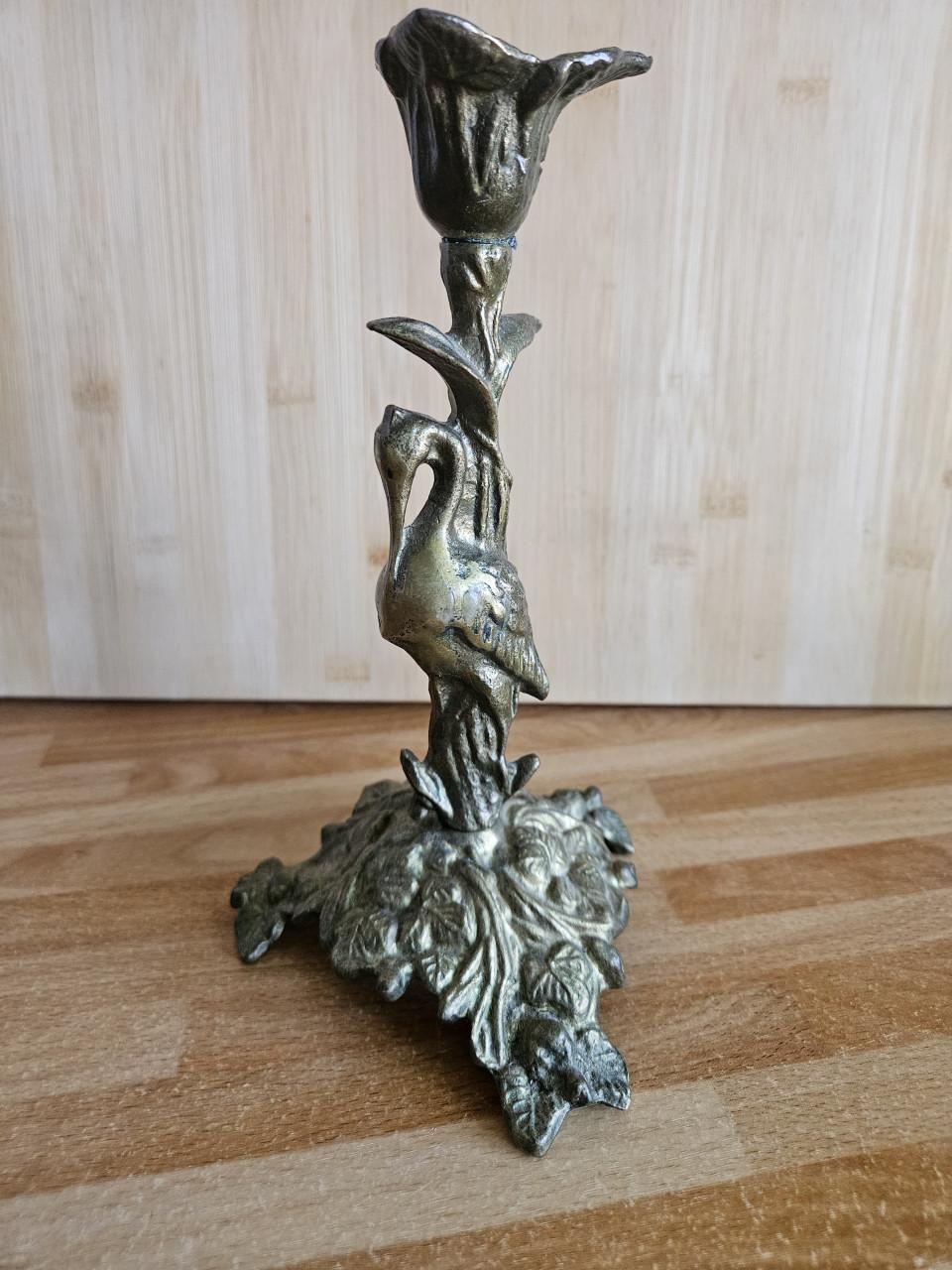 Antieke kandelaar reiger/kraanvogel
