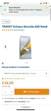 Volle zak TROVET hondenvoer