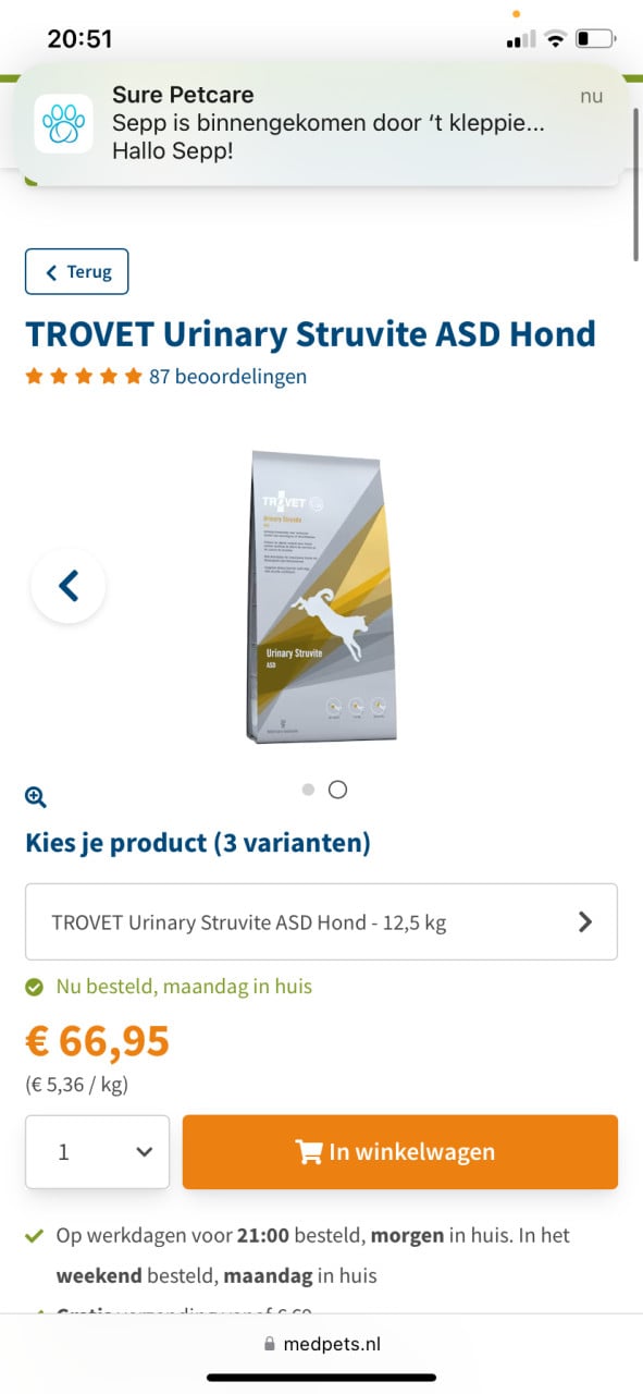Volle zak TROVET hondenvoer