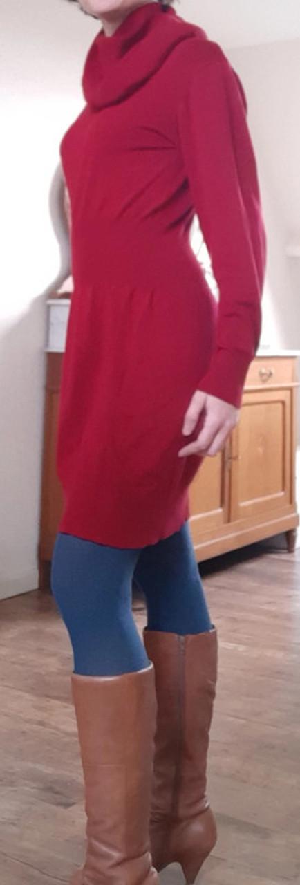 SÁBETH: Nieuw fijn gebreid trui/jurkje dieprood 100% zijde S+M+L € 280