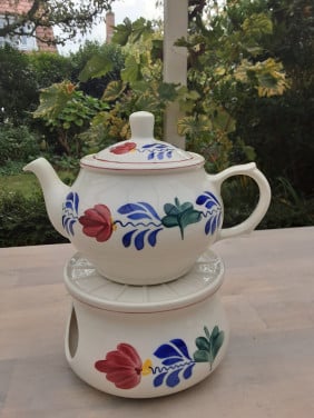 Boerenbont theepot met warmhouder
