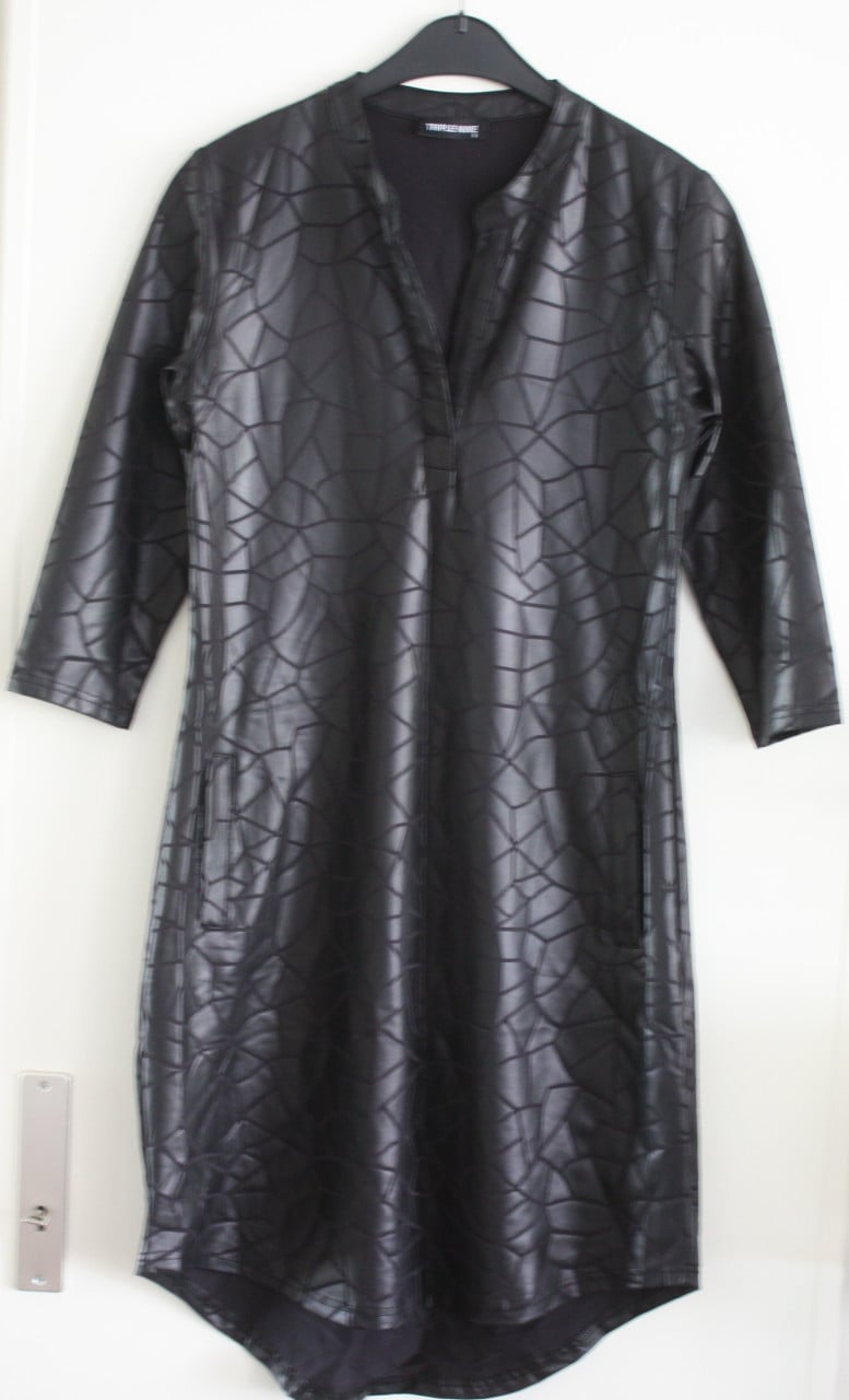 Zwarte lederlook jurk maat s