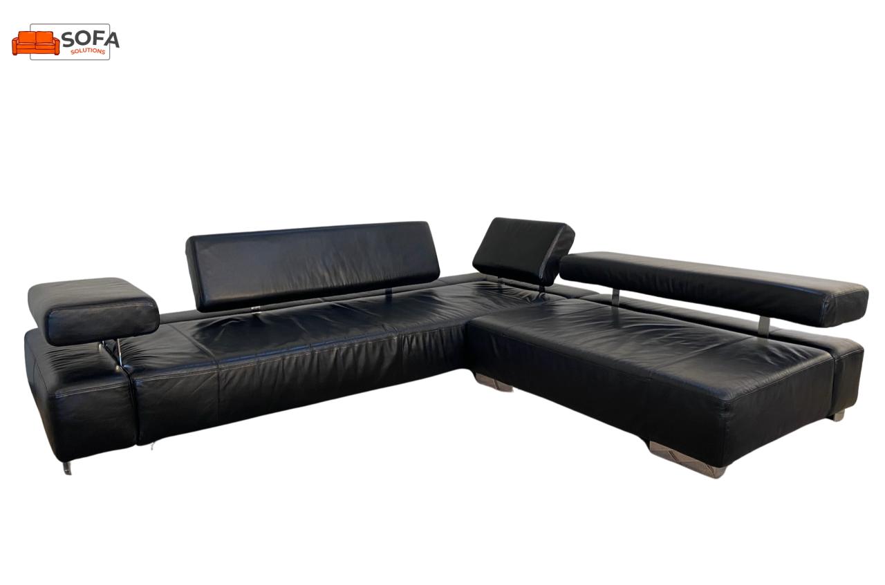 Bruhl Zwarte Leren Hoekbank-Ruime Lounge – Gratis Levering NL