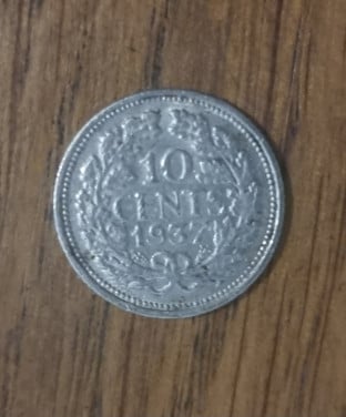 Zilveren 10 cent uit 1937 met certificaat