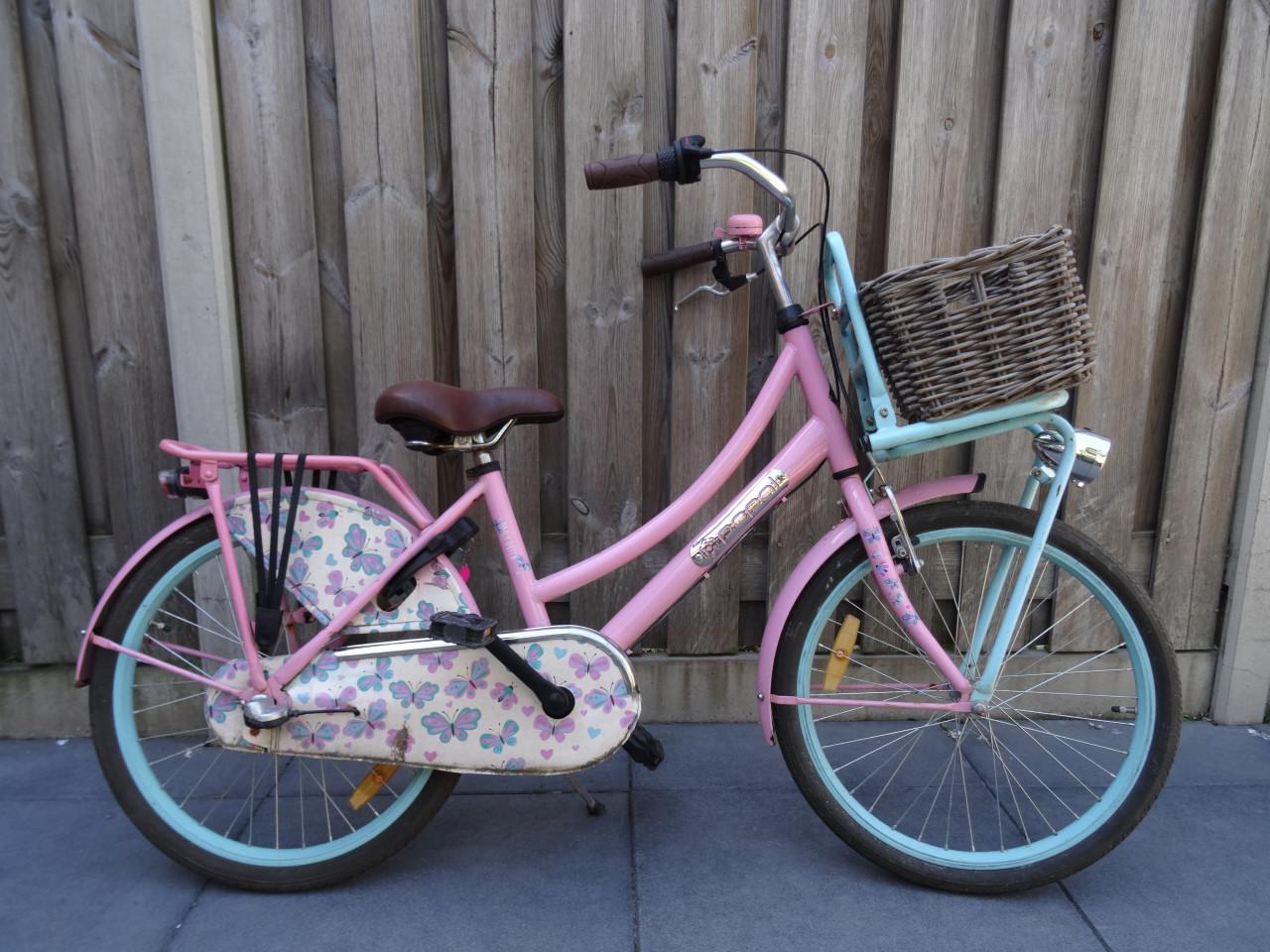 🌸 Popal Daily Dutch Meisjesfiets – 22 inch | Roze / Lichtblauw 💗🩵
