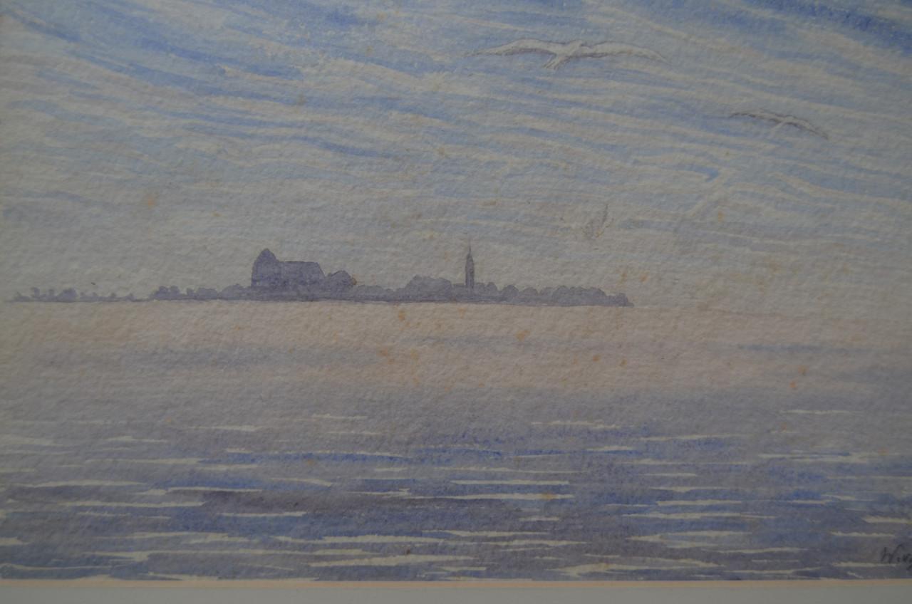 Aquarel skyline van Veere gemonogrammeerd.