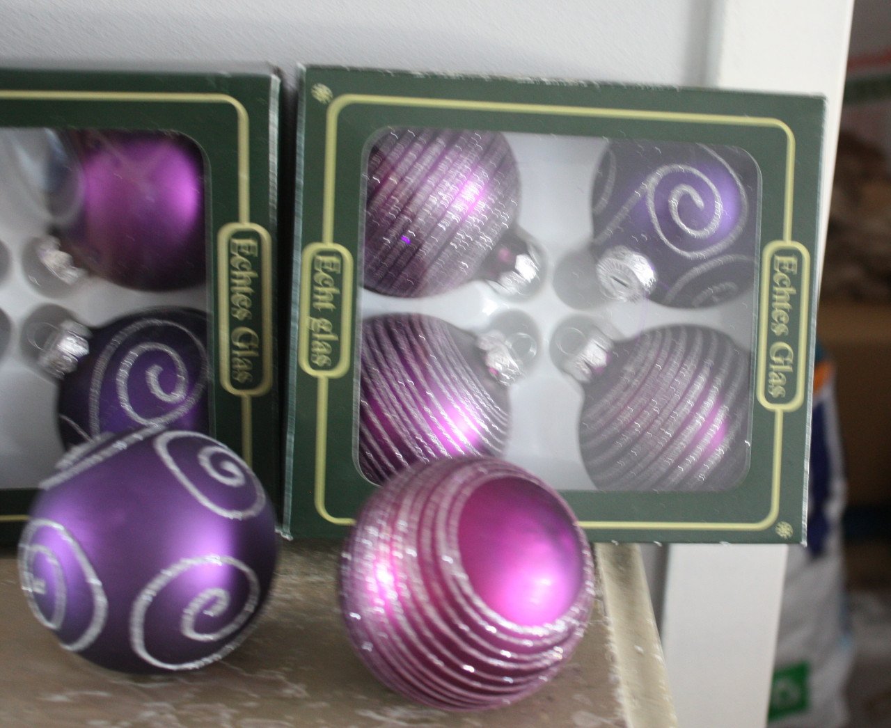 Set van 10 glazen kerstballen paars verschillende deco