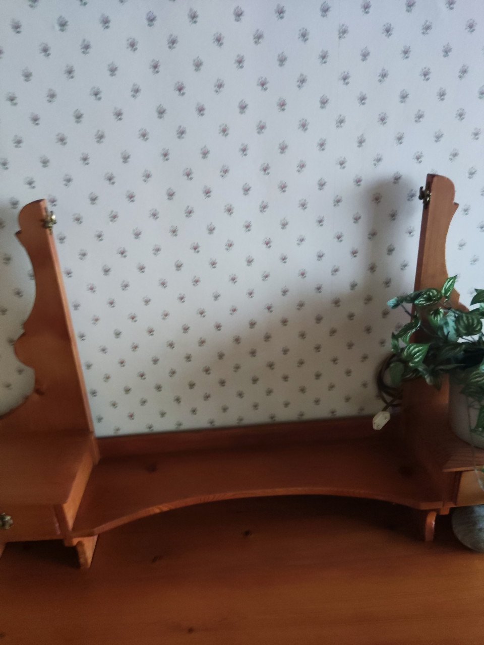 Nostalgische grenen kaptafel / toilettafel met spiegel (kan los) en 2 laden