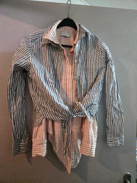 Set van 2 Blouses Bien Bleu Maat Xsmall Blauw-wit en oranje-wit gestreept.