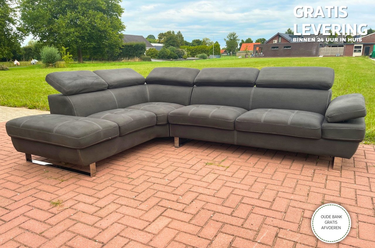 GRATIS LEVERING HEEL NL Grijs Stoffen Hoekbank met Storage Box