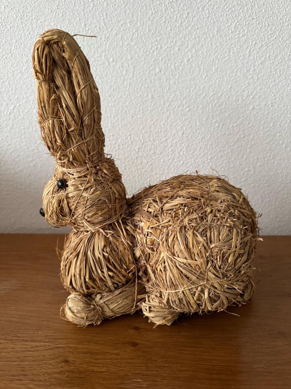 Vintage konijn / haas van stro, woondecoratie