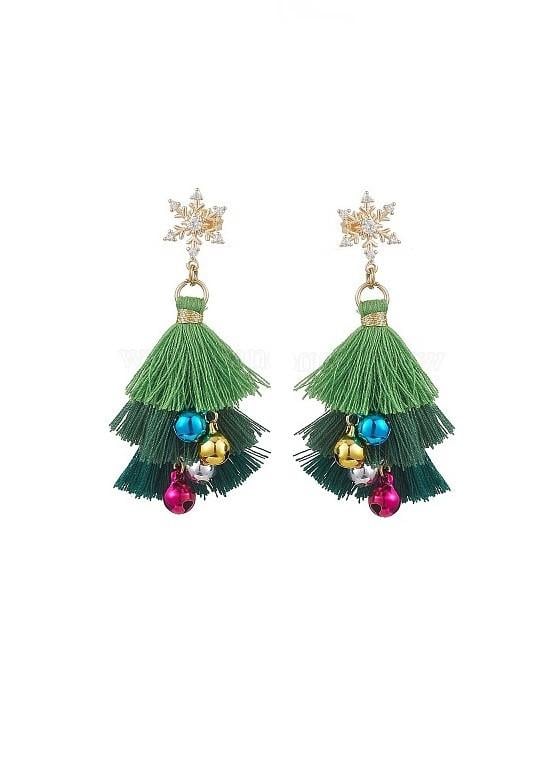 Oorbellen kerstboom met gekleurde ballen, en franjes